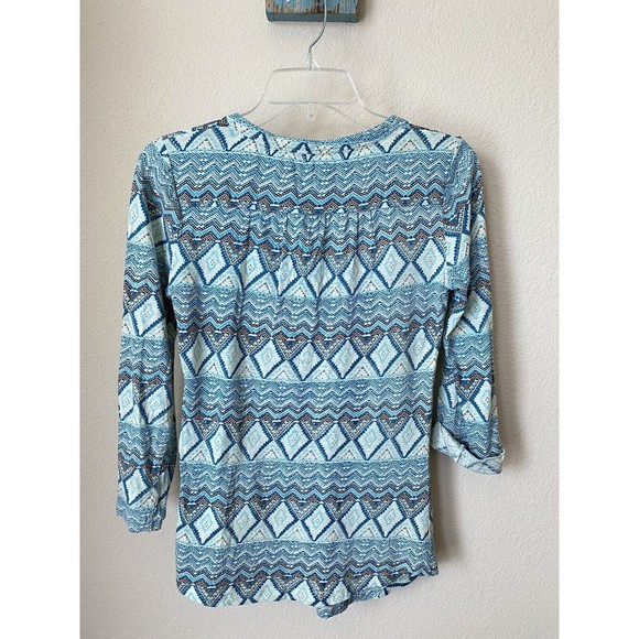 Anthropologie Akemi+kin Size XS Teal Geometric Print 3/4 Sleeve Ocotillo Top - Picture 3 of 5